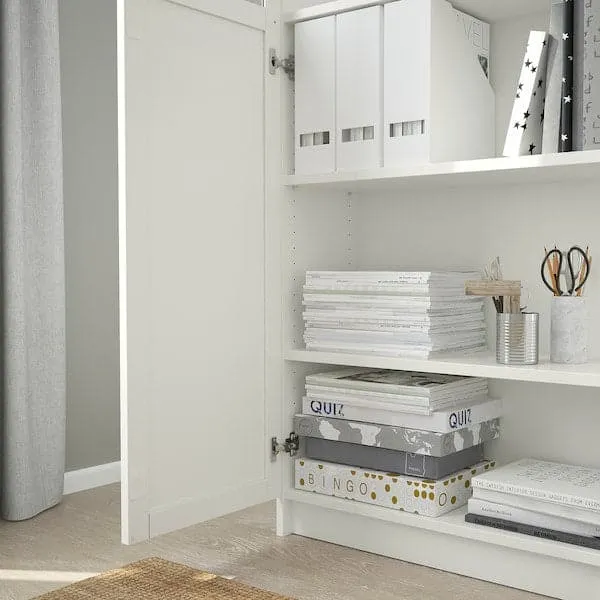 BILLY / OXBERG bookcase with panel/glass doors, white, 80x41x202 cm