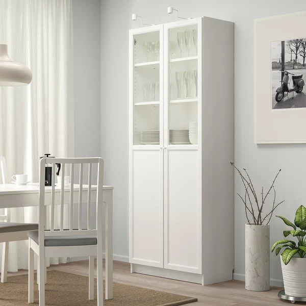 BILLY / OXBERG bookcase with panel/glass doors, white, 80x41x202 cm