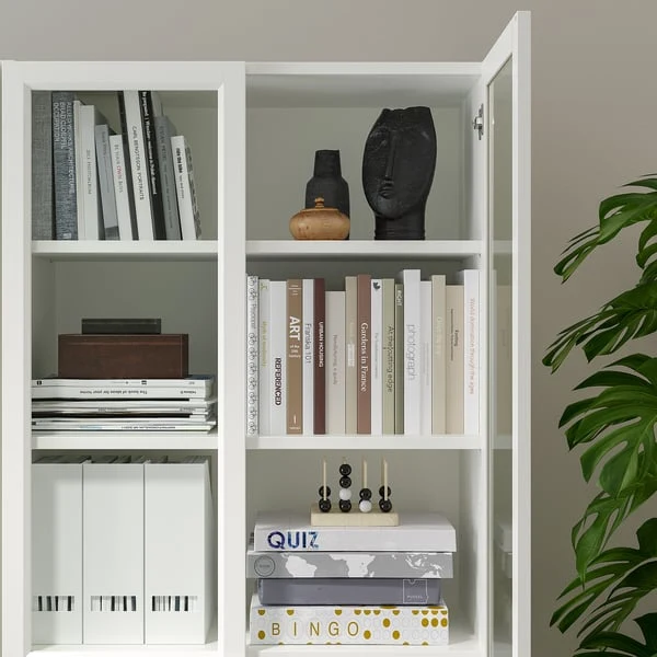 BILLY / OXBERG bookcase with panel/glass doors, white, 80x41x202 cm