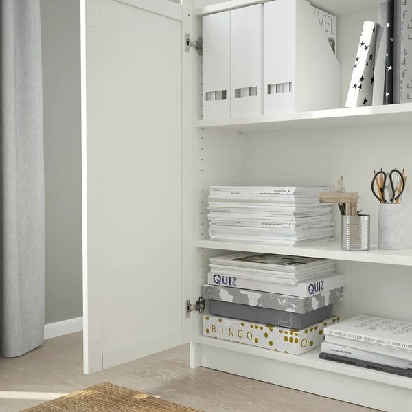 BILLY / OXBERG bookcase with panel/glass doors, white, 80x41x202 cm