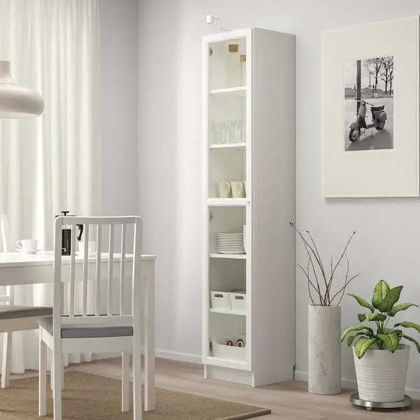 BILLY / OXBERG bookcase with glass door, white/glass, 40x41x202 cm