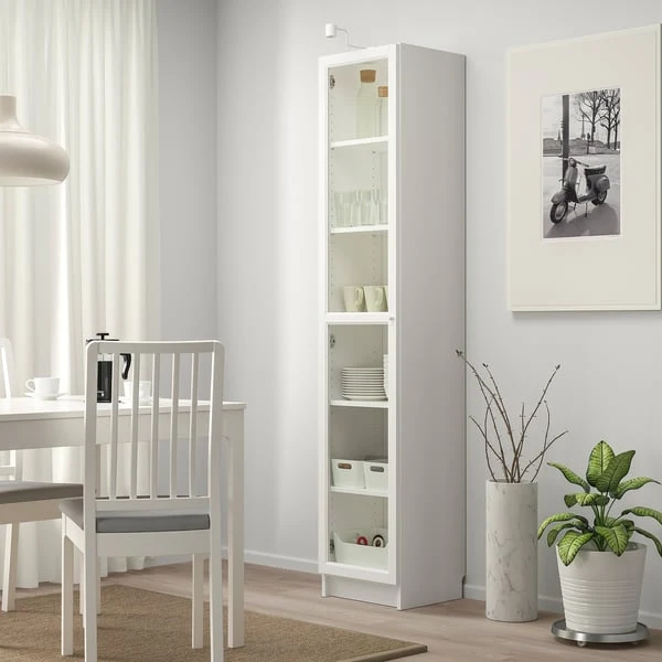 BILLY / OXBERG bookcase with glass door, white/glass, 40x41x202 cm