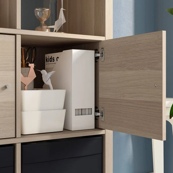 KALLAX shelving unit with doors, white stained oak effect, 77x77 cm