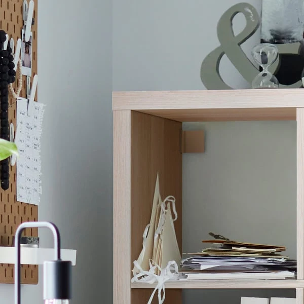 KALLAX shelving unit with doors, white stained oak effect, 77x77 cm