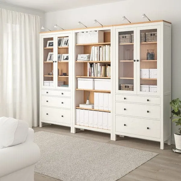 HEMNES storage combination w doors/drawers, white stain/light brown, 270x197 cm