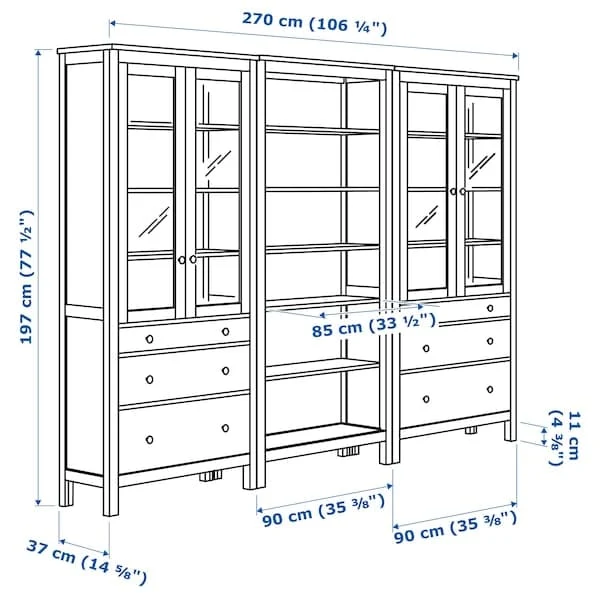 HEMNES storage combination w doors/drawers, white stain/light brown, 270x197 cm