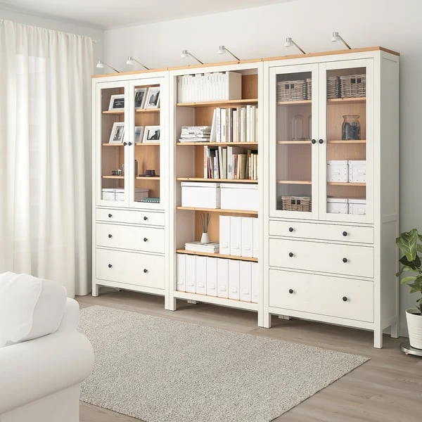 HEMNES storage combination w doors/drawers, white stain/light brown, 270x197 cm