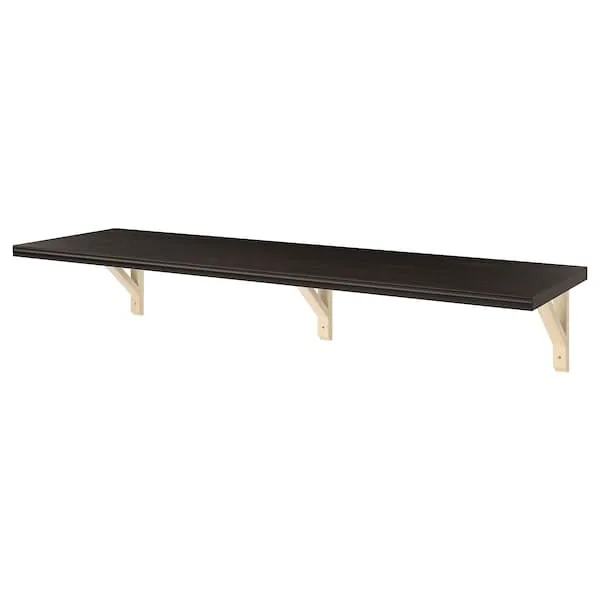 BERGSHULT / SANDSHULT wall shelf, brown-black/aspen, 120x30 cm