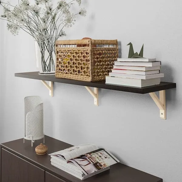 BERGSHULT / SANDSHULT wall shelf, brown-black/aspen, 120x30 cm