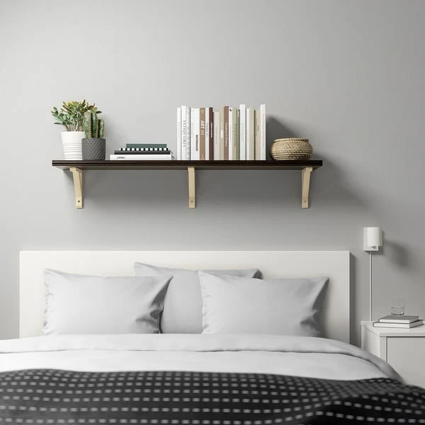 BERGSHULT / SANDSHULT wall shelf, brown-black/aspen, 120x30 cm