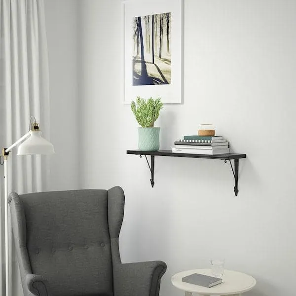 BERGSHULT / KROKSHULT wall shelf, brown-black/anthracite, 80x20 cm