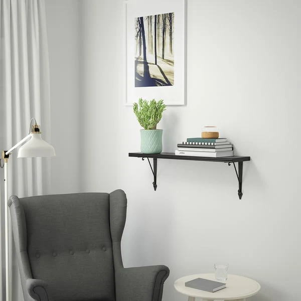 BERGSHULT / KROKSHULT wall shelf, brown-black/anthracite, 80x20 cm