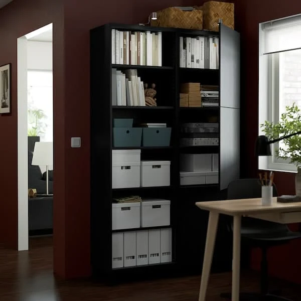 BESTÅ storage combination with doors, black-brown/Lappviken/Stubbarp black-brown, 120x42x202 cm