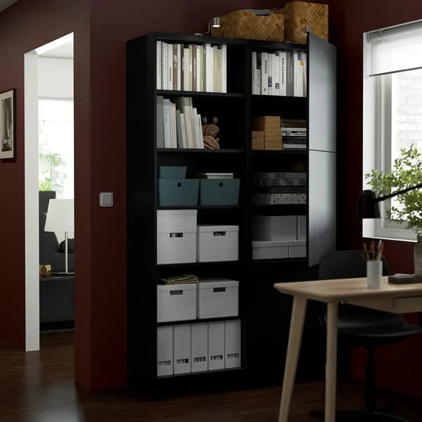 BESTÅ storage combination with doors, black-brown/Lappviken/Stubbarp black-brown, 120x42x202 cm