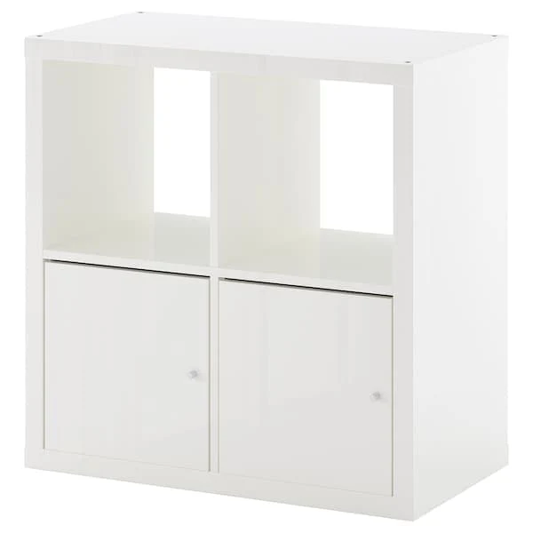 KALLAX shelving unit with doors, high-gloss/white, 77x77 cm