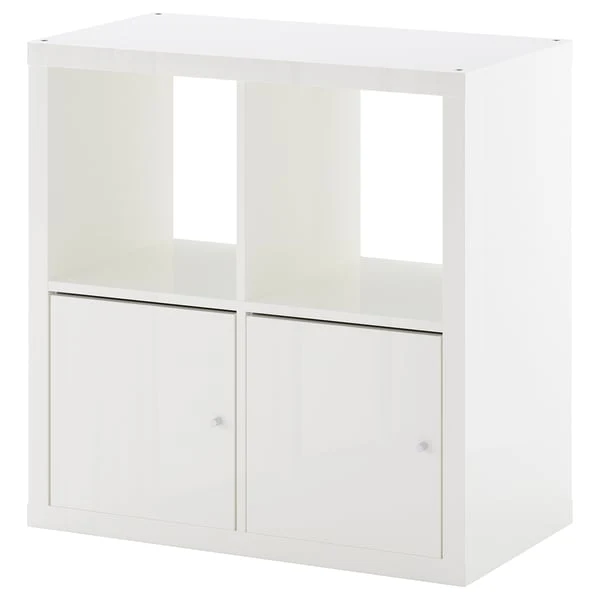KALLAX shelving unit with doors, high-gloss/white, 77x77 cm