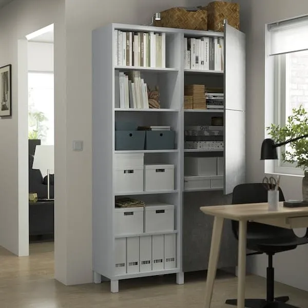 BESTÅ storage combination with doors, white/Kallviken/Stubbarp concrete effect, 120x42x202 cm