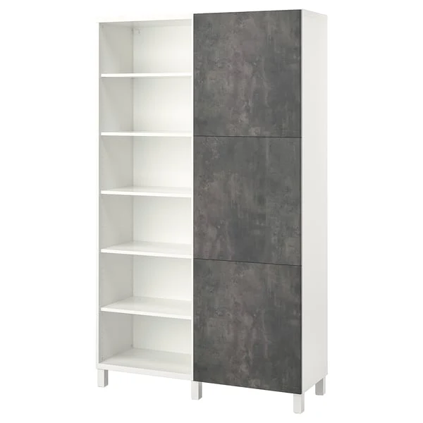 BESTÅ storage combination with doors, white/Kallviken/Stubbarp concrete effect, 120x42x202 cm