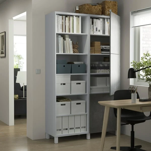 BESTÅ storage combination with doors, white/Kallviken/Stubbarp concrete effect, 120x42x202 cm