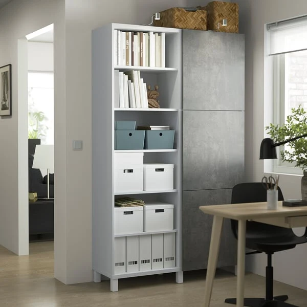 BESTÅ storage combination with doors, white/Kallviken/Stubbarp concrete effect, 120x42x202 cm