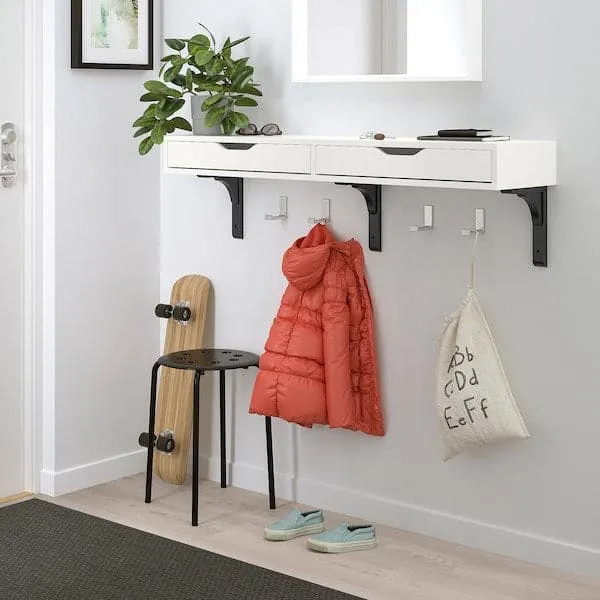 EKBY ALEX / RAMSHULT wall shelf, white/black, 119x29 cm