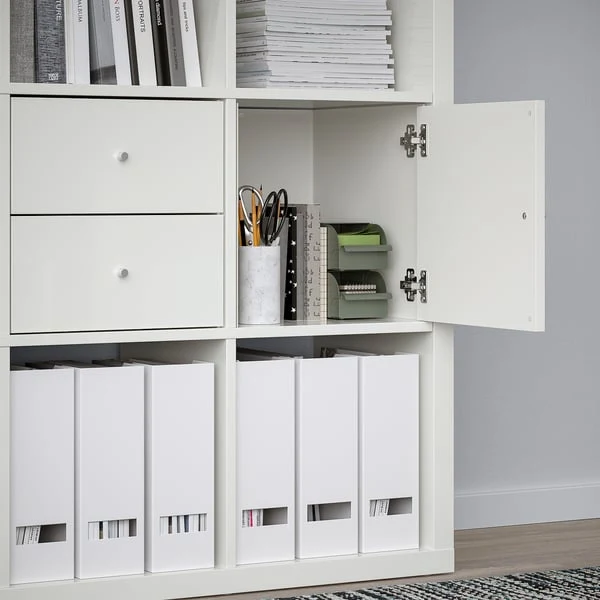 KALLAX shelving unit with 4 inserts, high-gloss/white, 147x147 cm