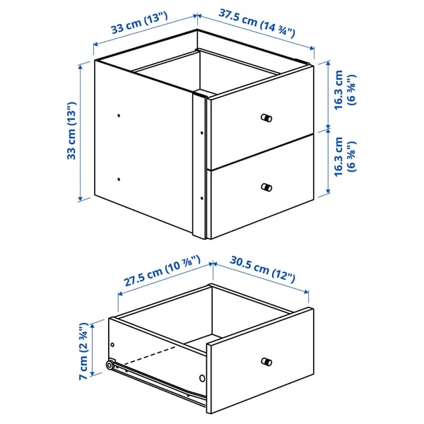 KALLAX shelving unit with 4 inserts, high-gloss/white, 147x147 cm