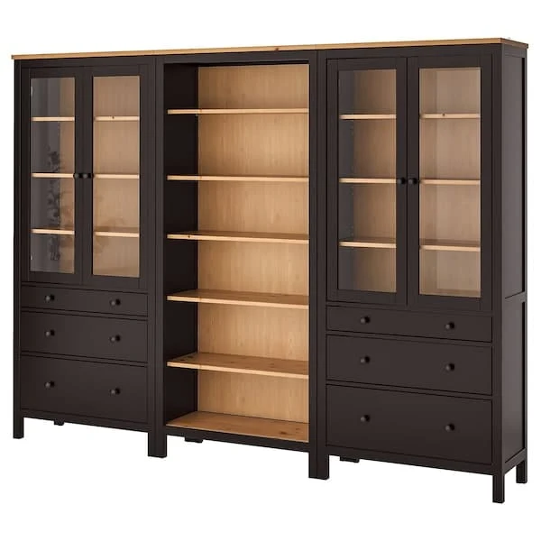 HEMNES storage combination w doors/drawers, black-brown/light brown, 270x197 cm