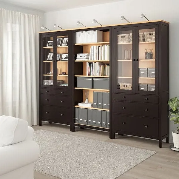 HEMNES storage combination w doors/drawers, black-brown/light brown, 270x197 cm