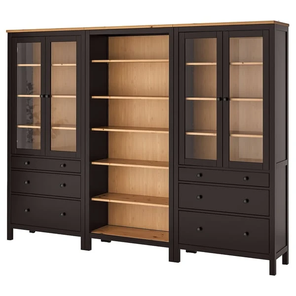 HEMNES storage combination w doors/drawers, black-brown/light brown, 270x197 cm