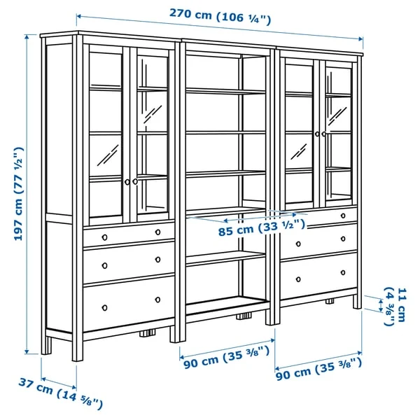 HEMNES storage combination w doors/drawers, black-brown/light brown, 270x197 cm