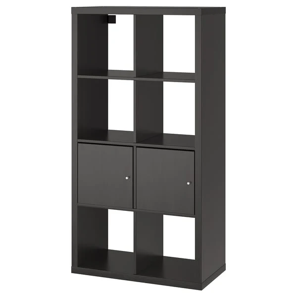 KALLAX shelving unit with doors, black-brown, 77x147 cm