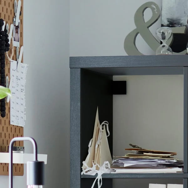 KALLAX shelving unit with doors, black-brown, 77x147 cm