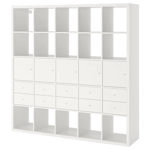 KALLAX shelving unit with 10 inserts, white, 182x182 cm