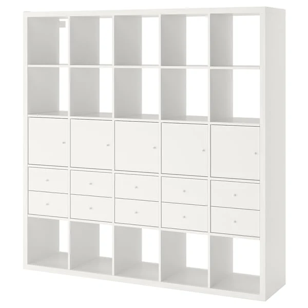 KALLAX shelving unit with 10 inserts, white, 182x182 cm