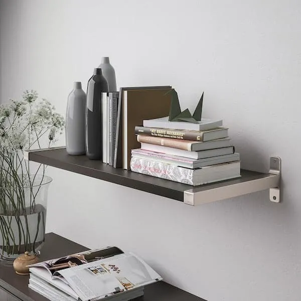 BERGSHULT / GRANHULT wall shelf, brown-black/nickel-plated, 80x30 cm