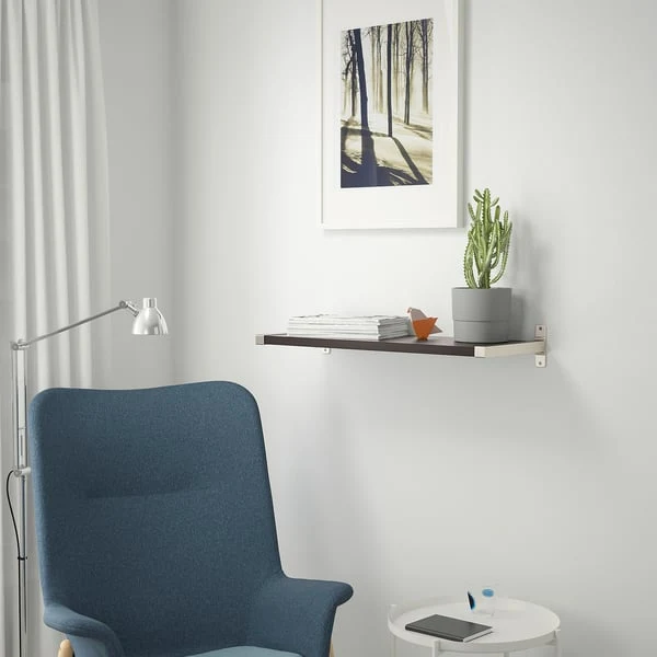 BERGSHULT / GRANHULT wall shelf, brown-black/nickel-plated, 80x30 cm