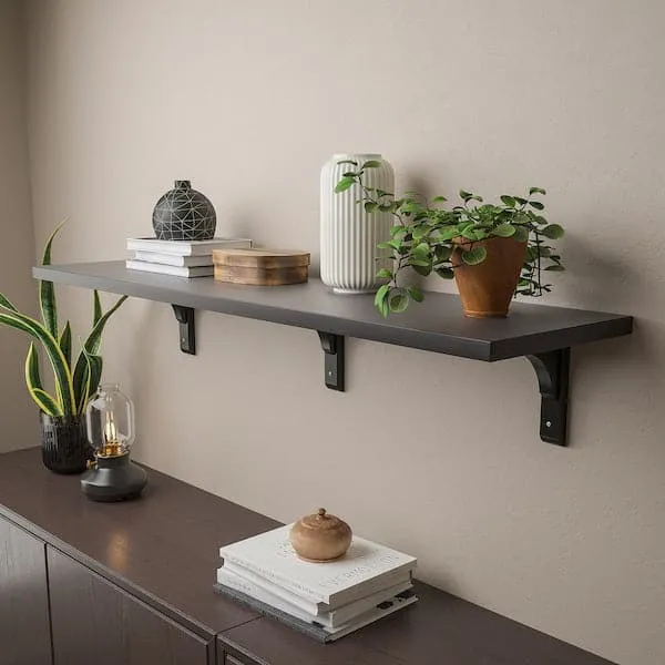 BERGSHULT / RAMSHULT wall shelf, brown-black, 120x30 cm