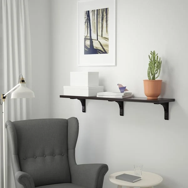 BERGSHULT / RAMSHULT wall shelf, brown-black, 120x30 cm