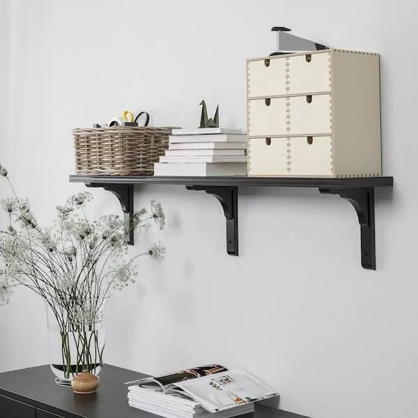 BERGSHULT / RAMSHULT wall shelf, brown-black, 120x20 cm