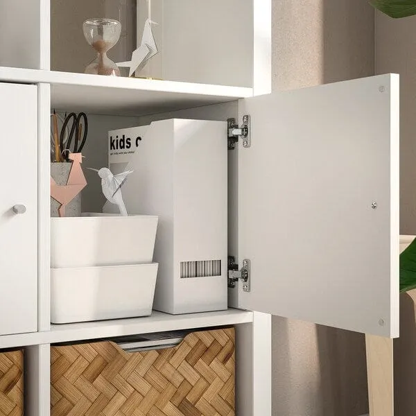 KALLAX shelving unit with 4 inserts, white, 147x147 cm