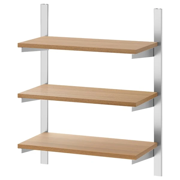 KUNGSFORS suspension rail with shelves, stainless steel/ash, 60 cm