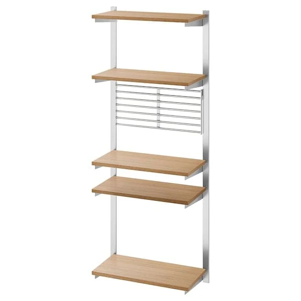 KUNGSFORS suspension rail with shelf/wll grid, stainless steel/ash, 64x160x32 cm